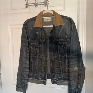 Denim & Supply Ralph Lauren Distressed Denim Jacket with Tan Collar